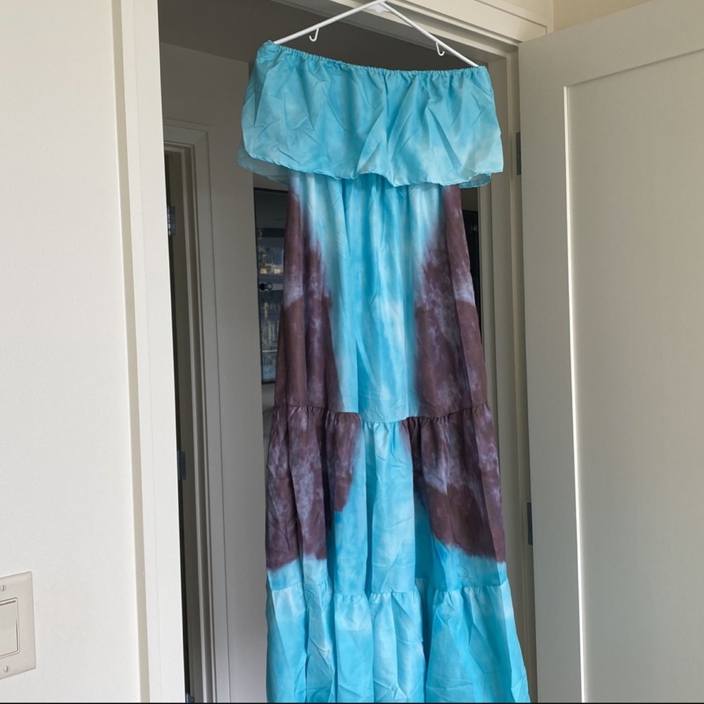 Women's Tie Dye Off Shoulder Maxi Bohemian Dress Beachwear - Picture 4 of 6